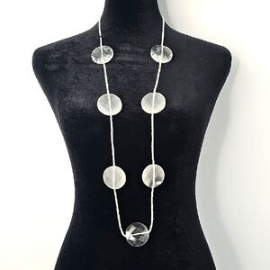 Chico's Clear & Frosted Disk Neclace On White Bead Seed‎ Cord